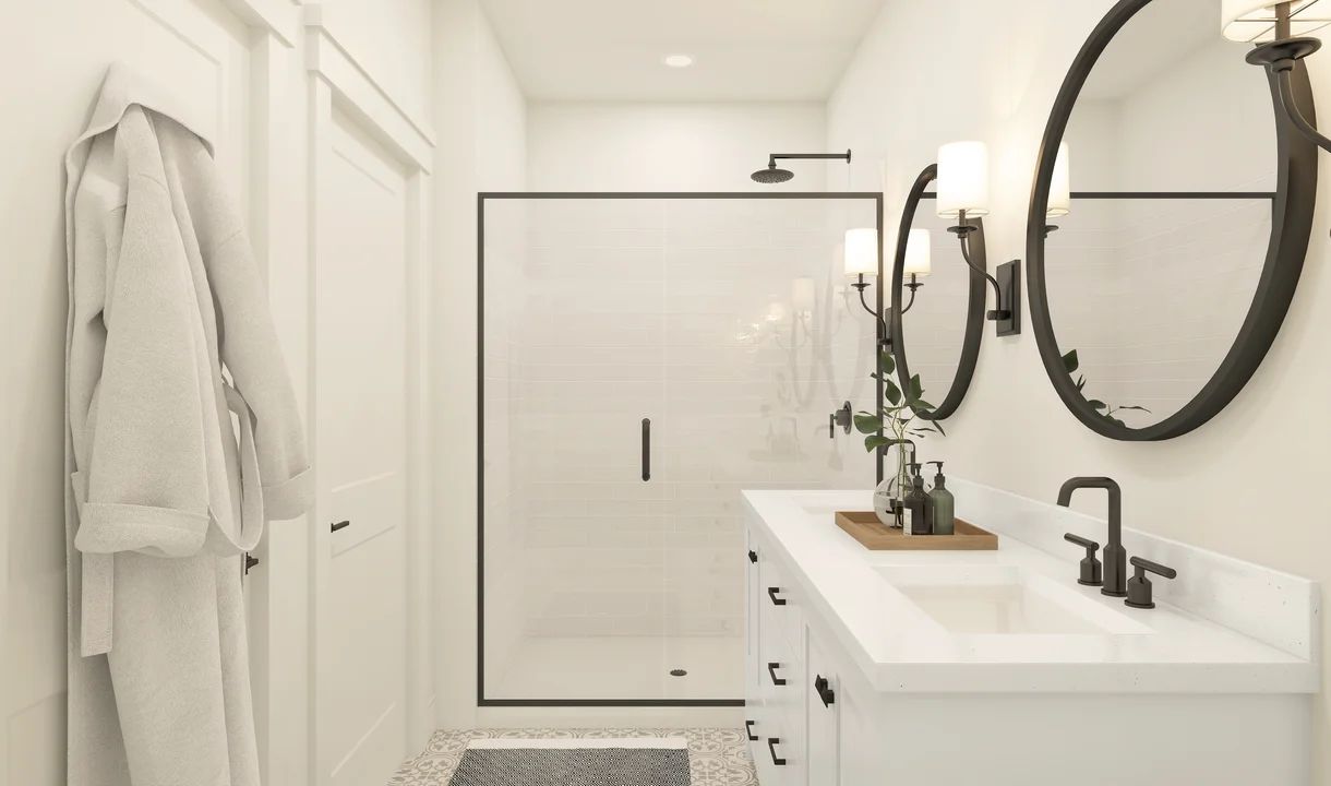 Primary bath double vanity and shower