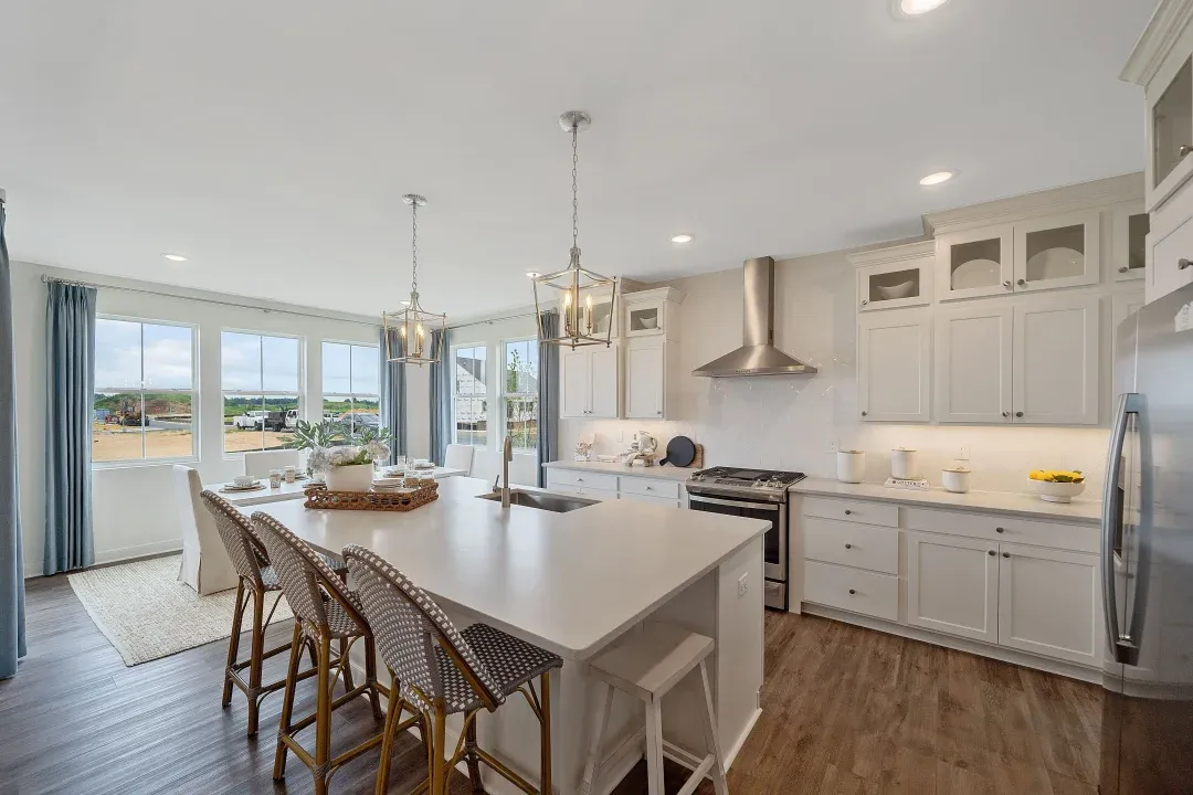Kitchen with glass upper cabinets