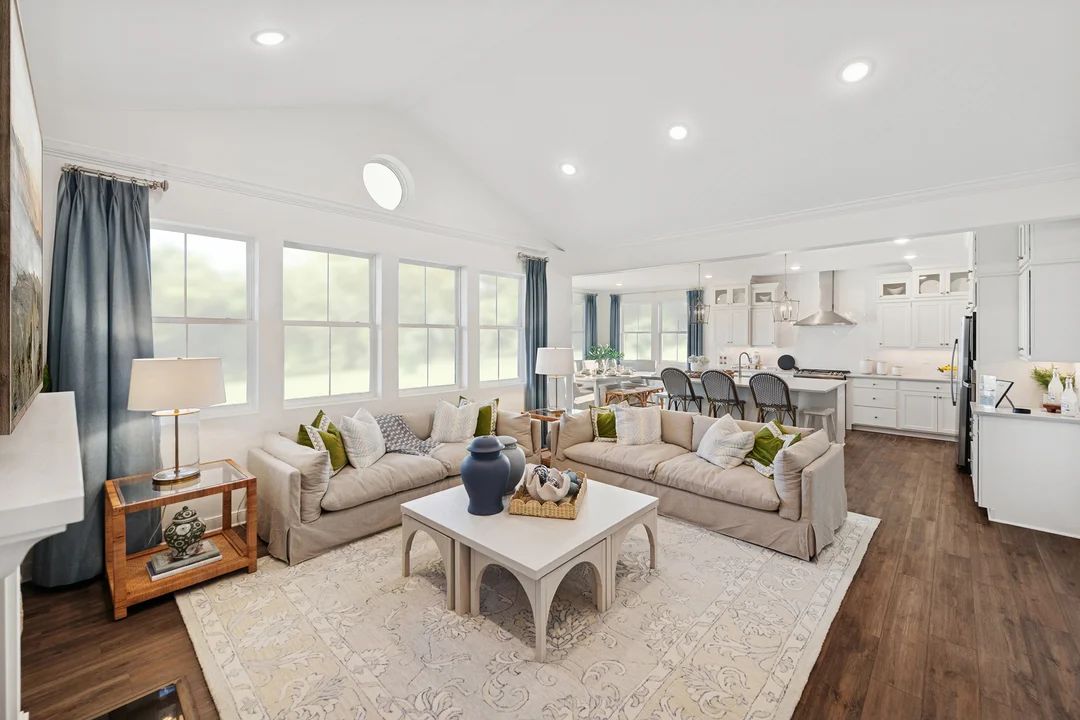 Great room with vaulted ceiling
