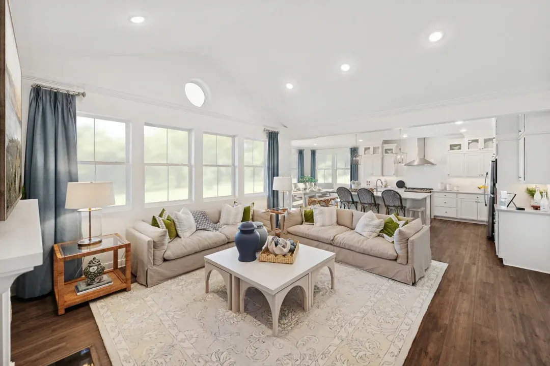 Great room with vaulted ceiling
