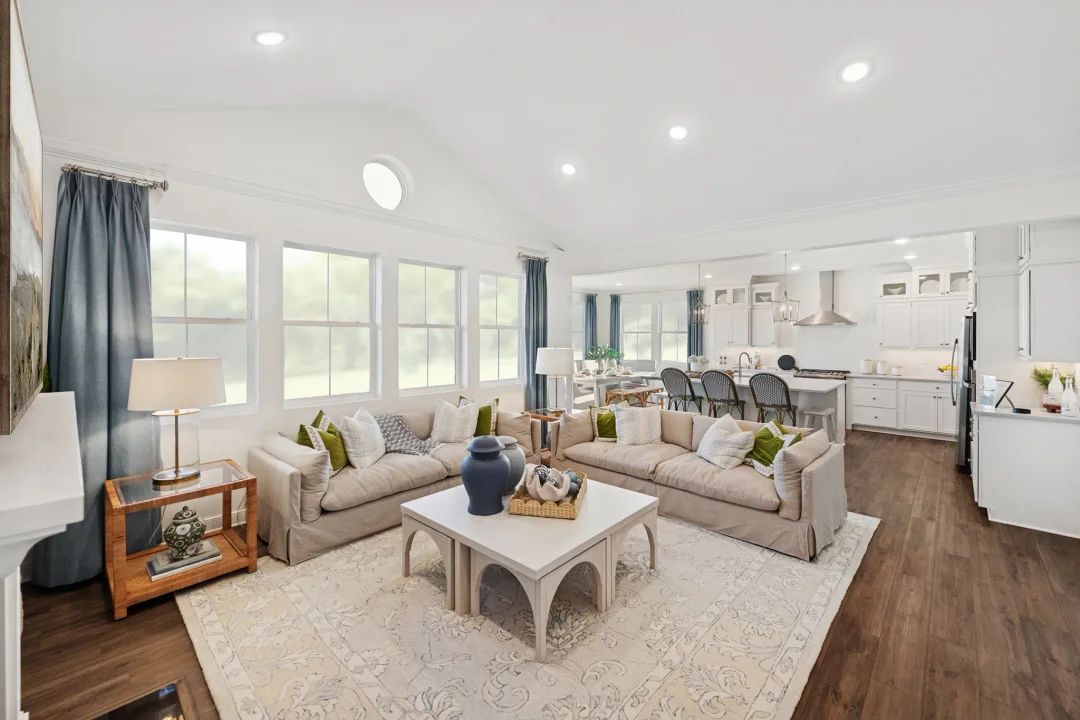 Great room with vaulted ceiling