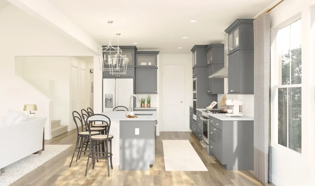Kitchen with glass upper cabinets