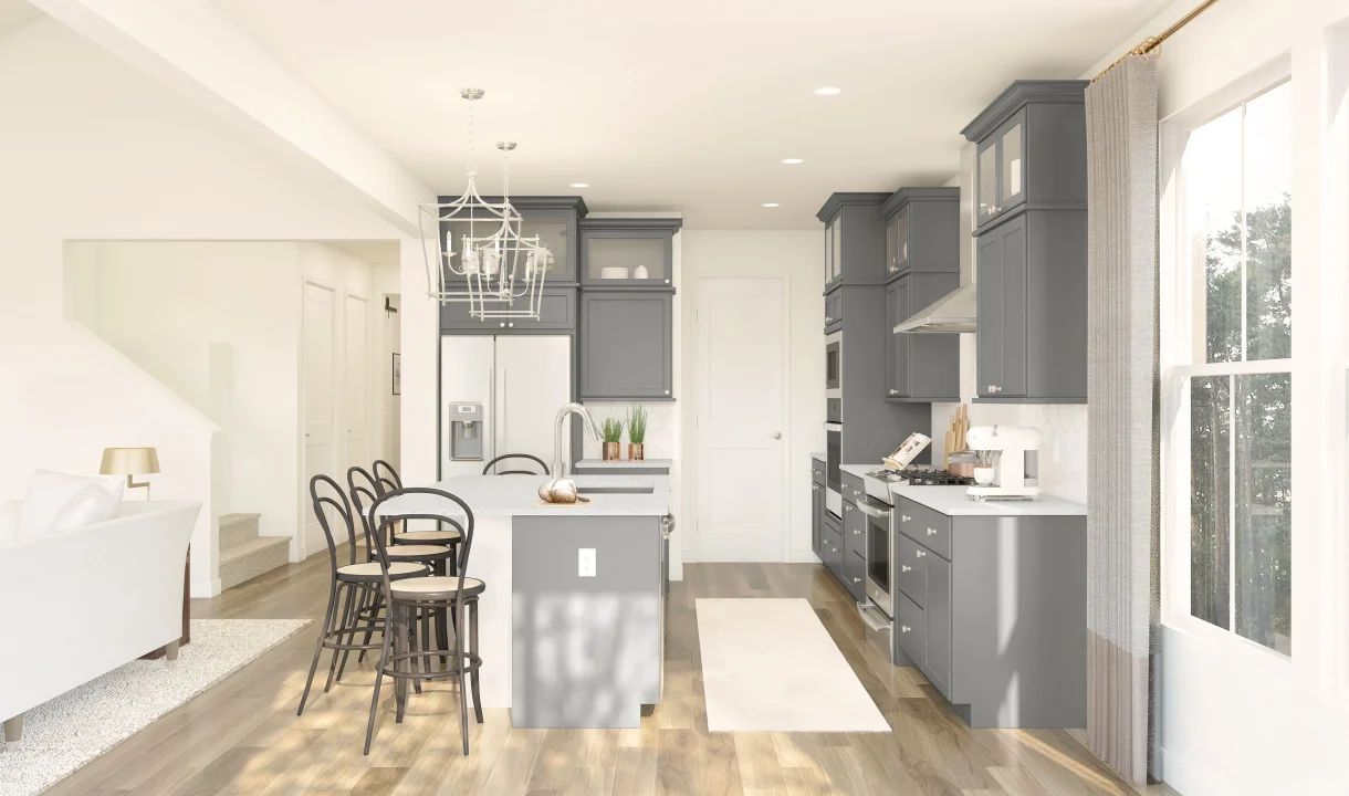 Kitchen with glass upper cabinets