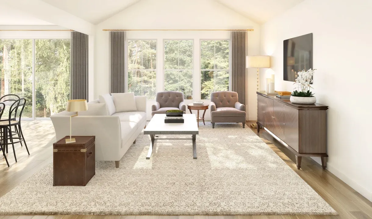 Great room with vaulted ceiling