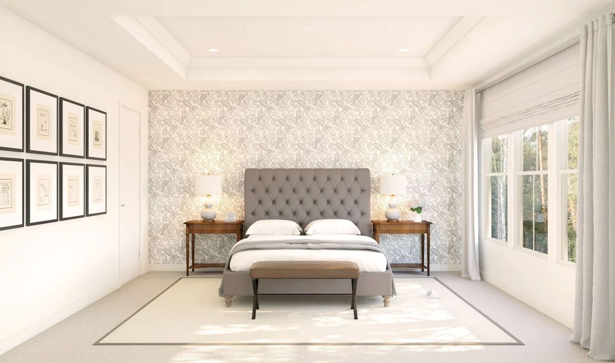 Primary suite with tray ceiling and crown moudling