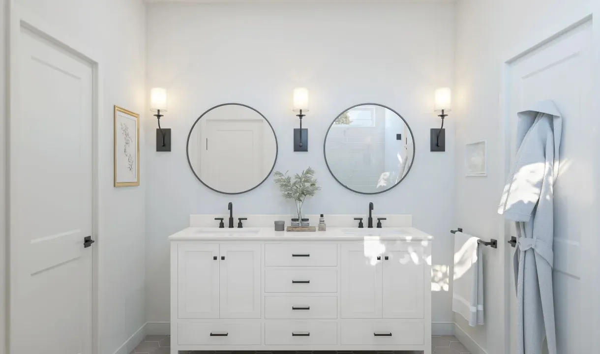 Primary bath with matte black hardware