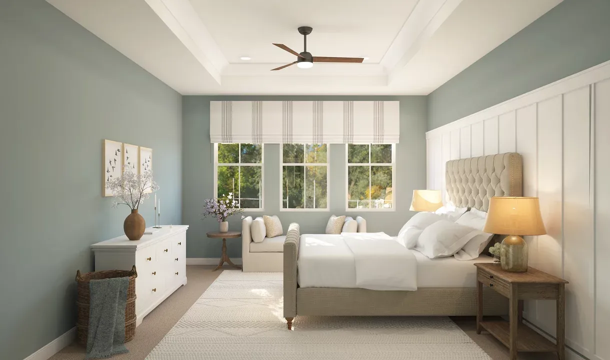 Primary suite with decorative feature wall