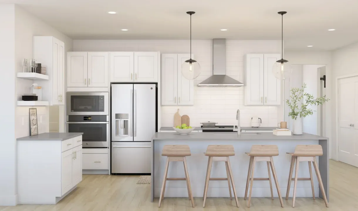Loft kitchen with pendant lighting