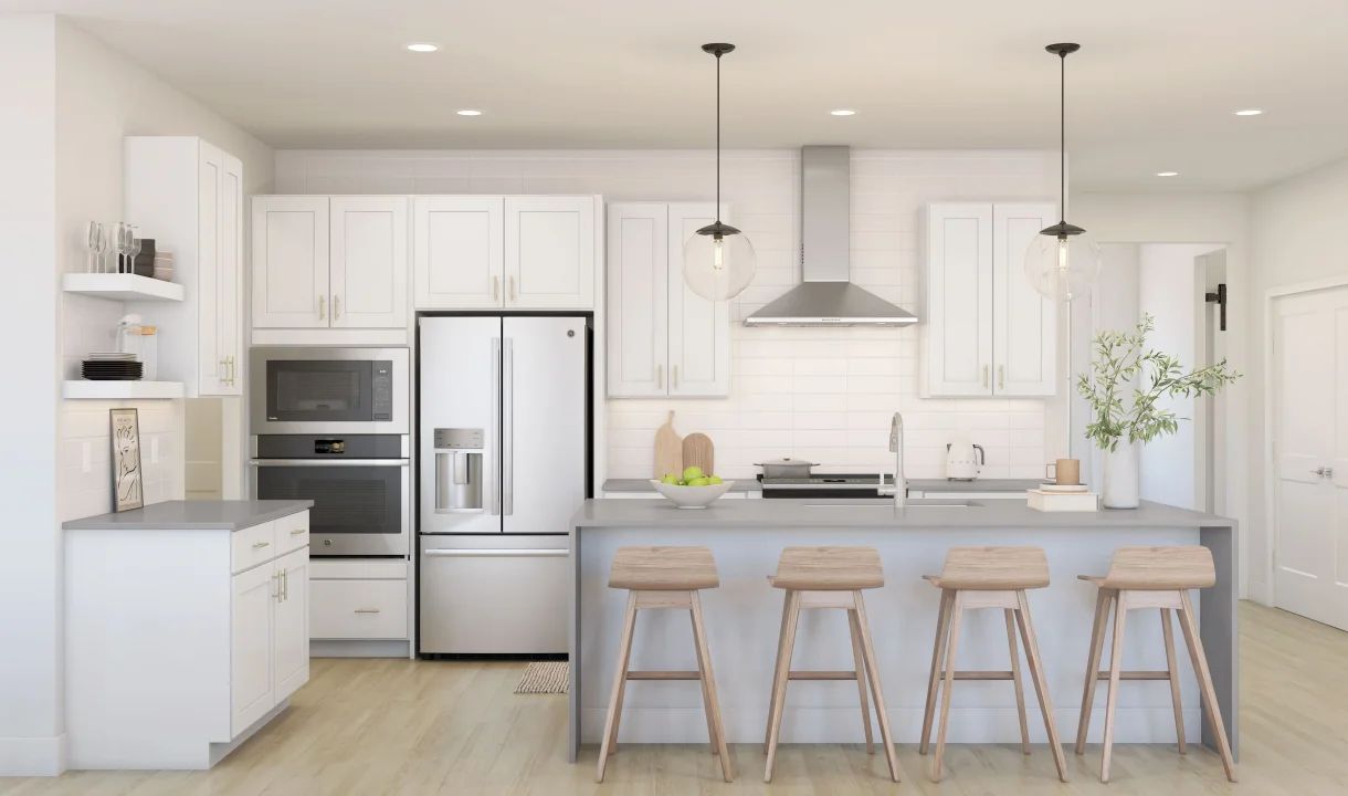 Loft kitchen with pendant lighting