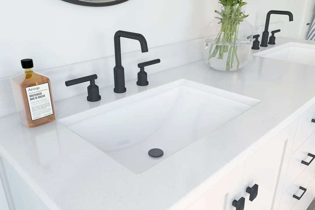 Primary bath with matte black fixtures