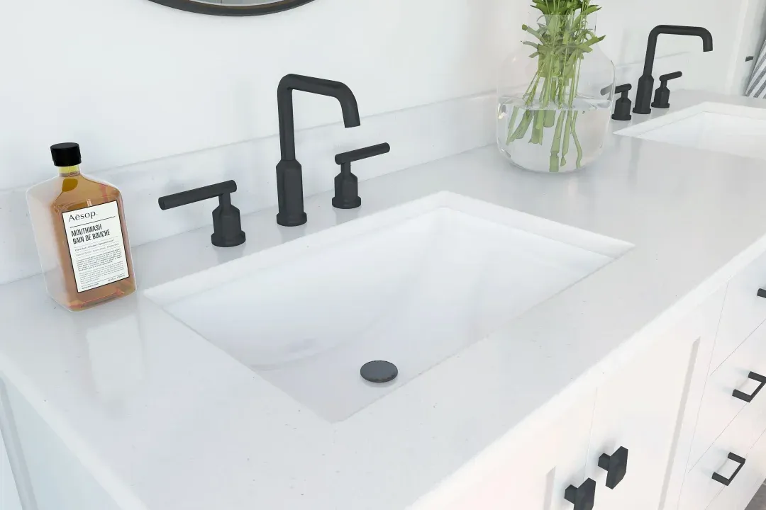 Primary bath with matte black fixtures