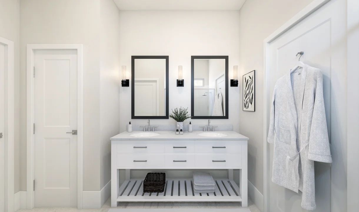 Primary bath with freestanding vanity