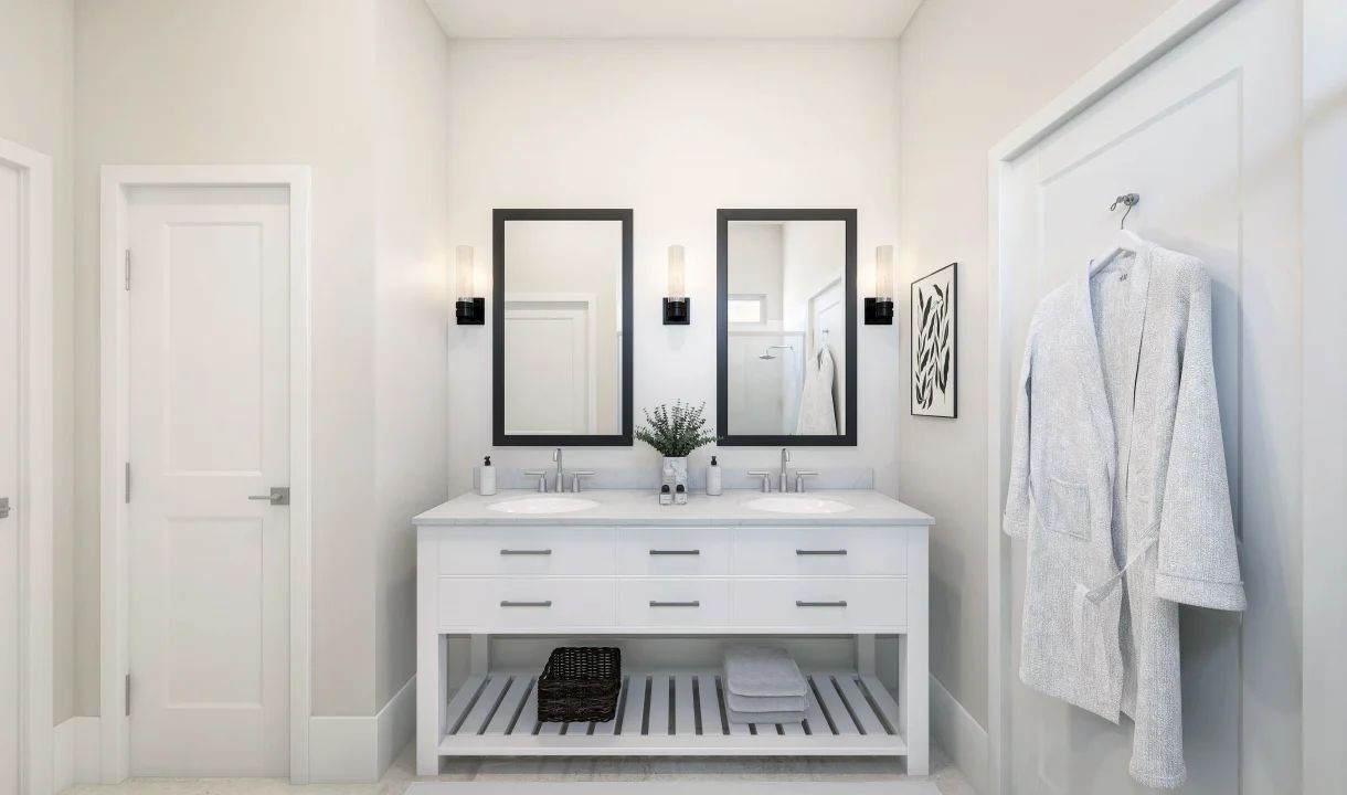 Primary bath with freestanding vanity