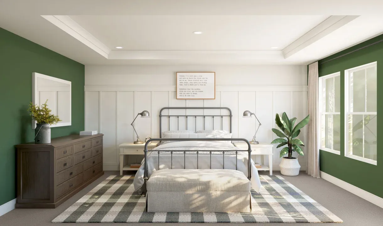 Primary suite with decorative feature wall