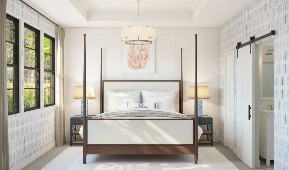 Primary suite with crown moulding and private bath