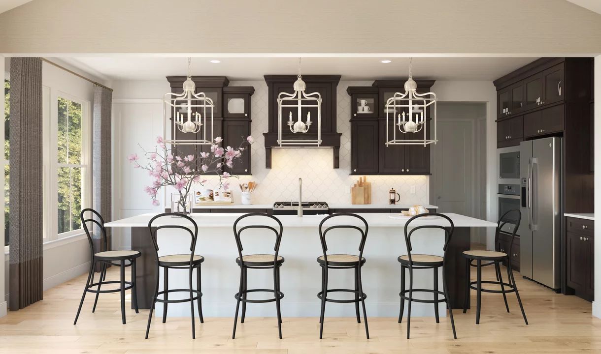 Kitchen with upper glass cabinets