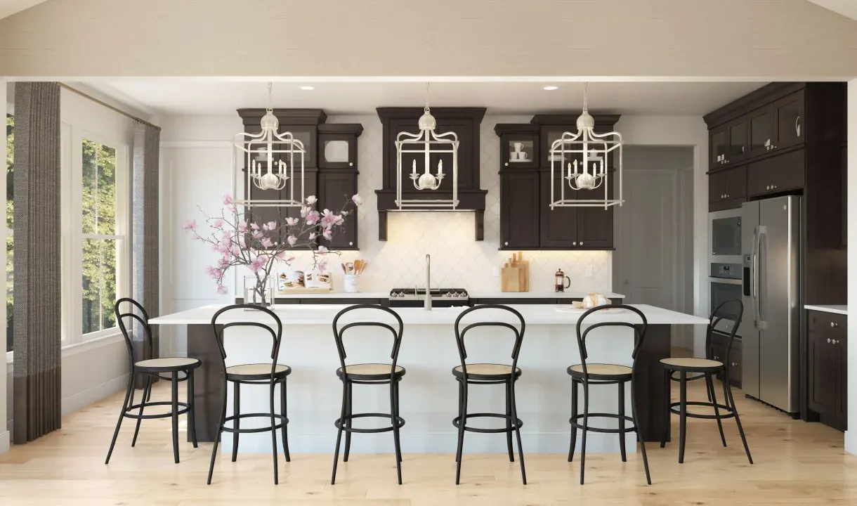 Kitchen with upper glass cabinets