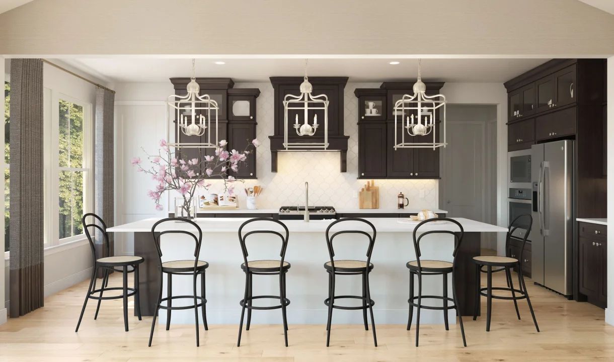 Kitchen with upper glass cabinets
