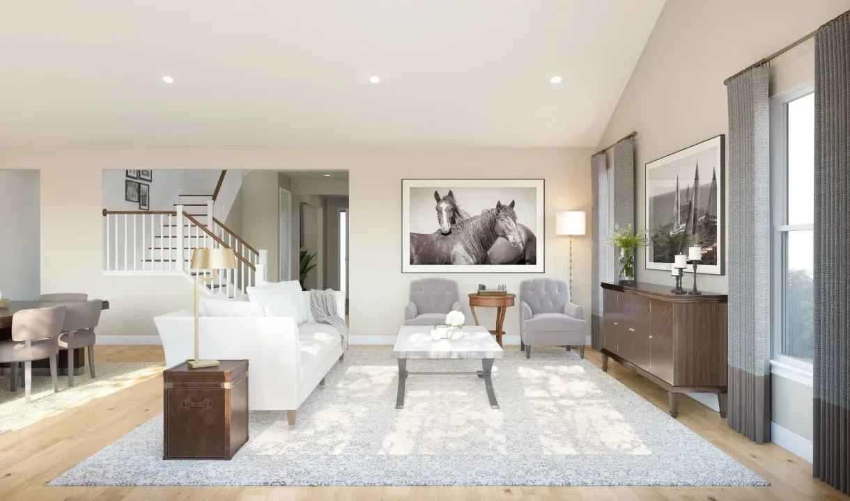 Great room with vaulted ceiling