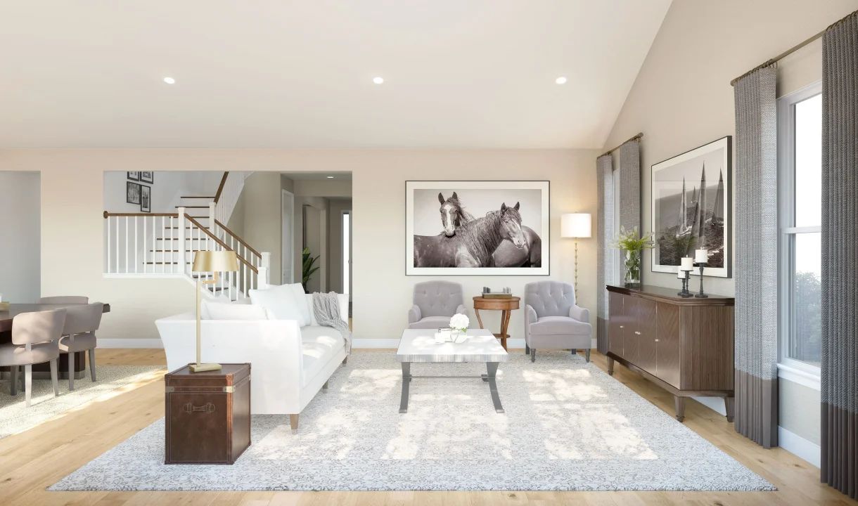 Great room with vaulted ceiling