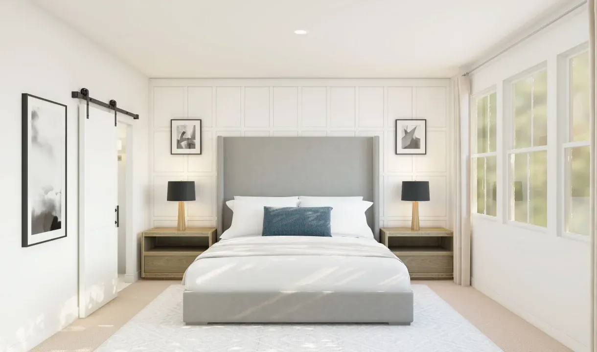 Primary suite with decorative feature wall