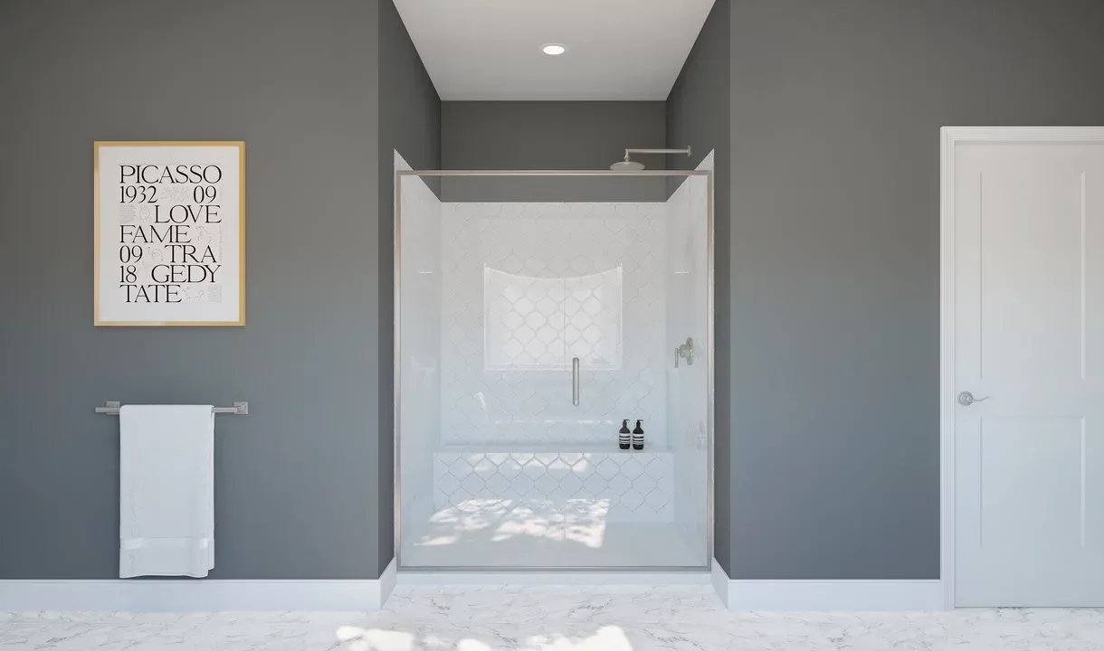 Primary bath with glass shower enclosure