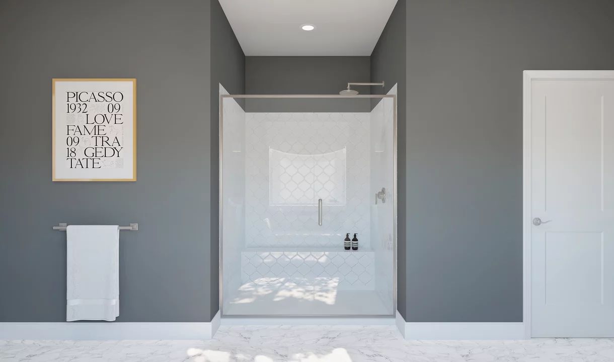 Primary bath with glass shower enclosure