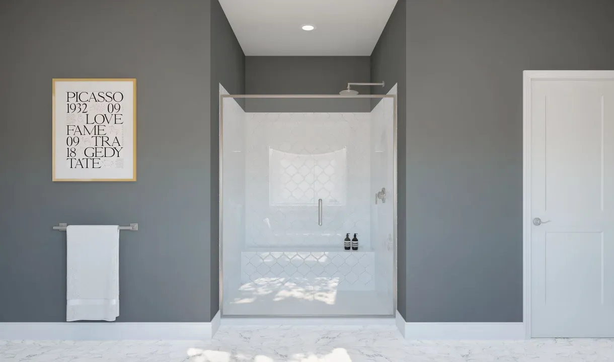 Primary bath with glass shower enclosure