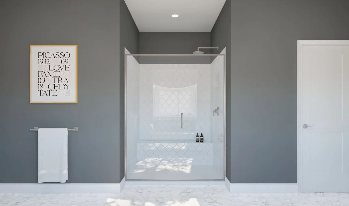 Primary bath with glass shower enclosure