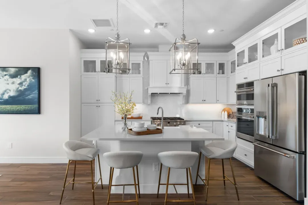 Kitchen with pendant lighting over island