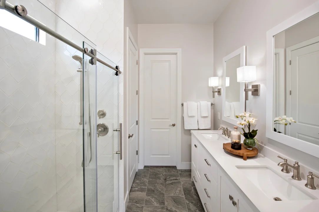 Primary bath with glass shower enclosure