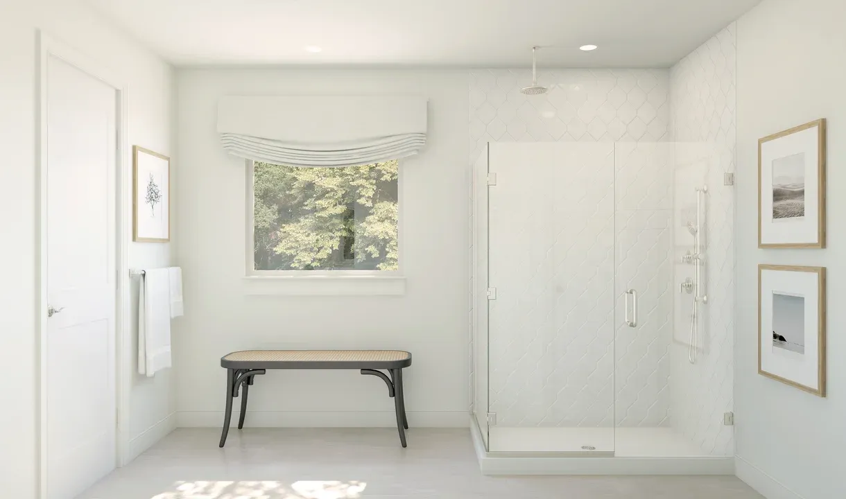 Primary bath with glass shower enclosure