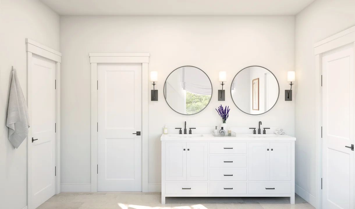 Primary bath with matte black hardware