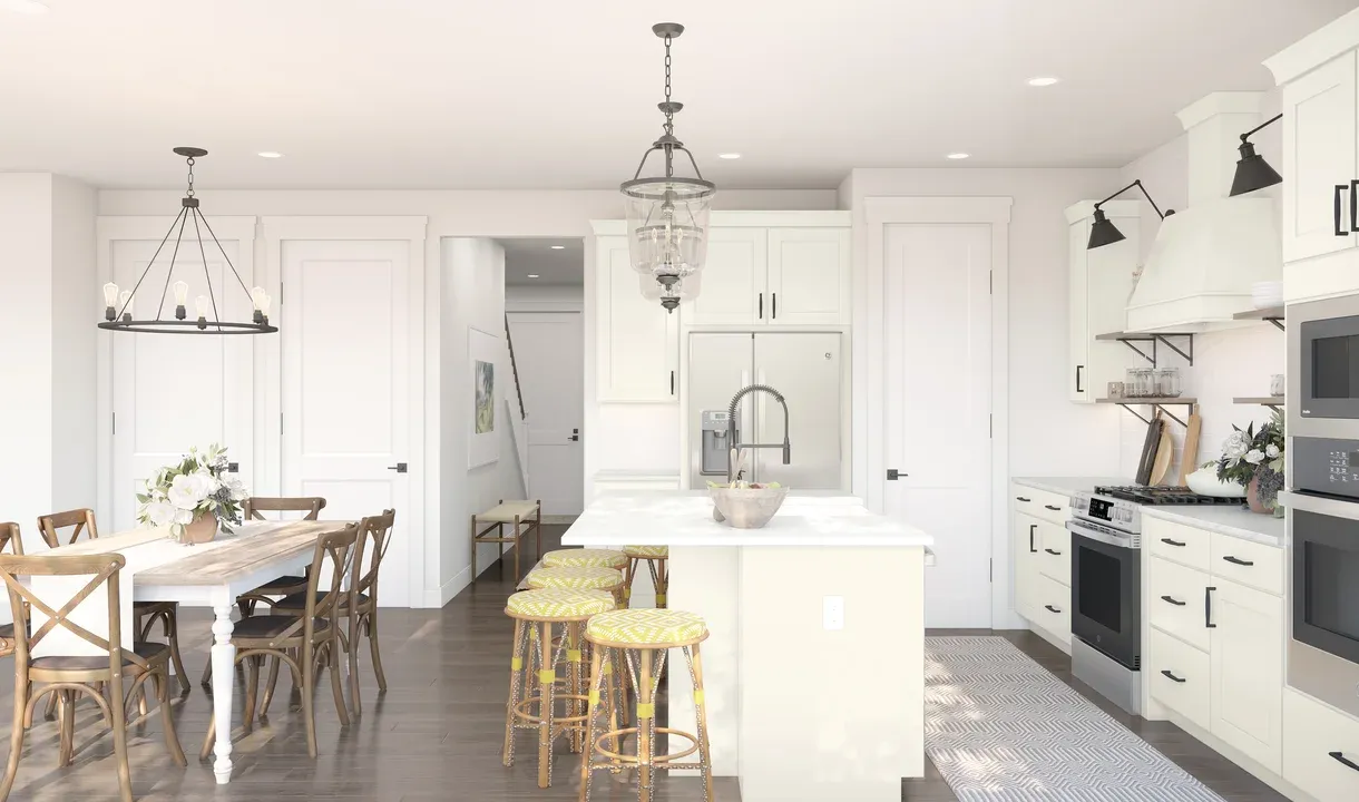 Kitchen with island and pendant lighting