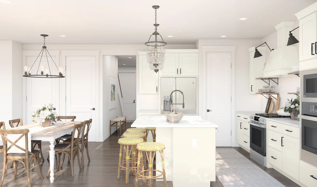 Kitchen with island and pendant lighting