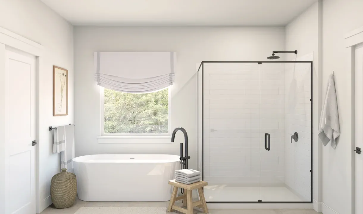 Primary bath shower and freestanding tub