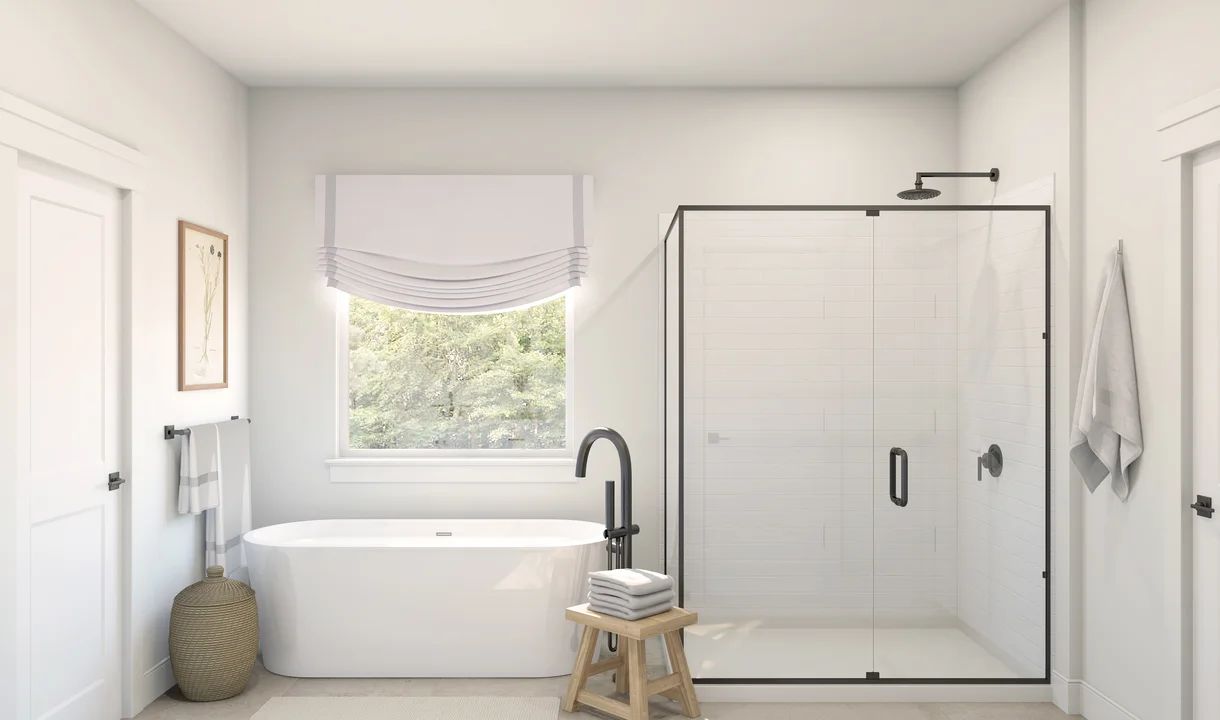 Primary bath shower and freestanding tub