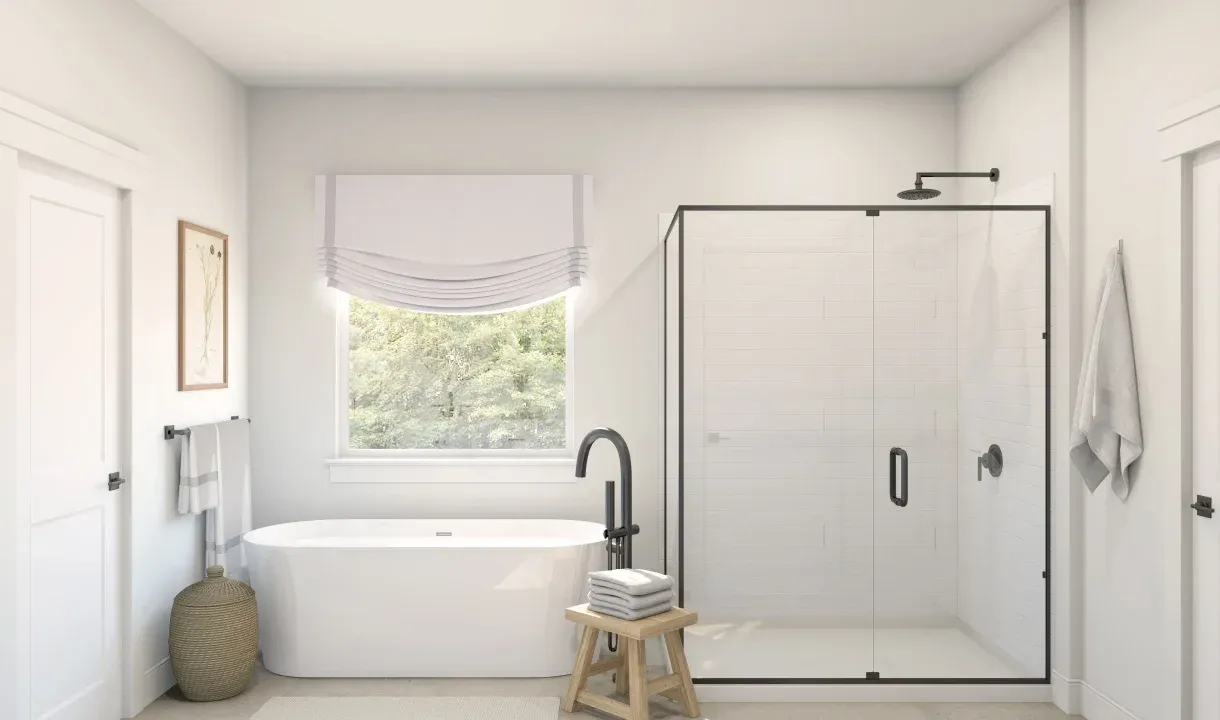Primary bath shower and freestanding tub