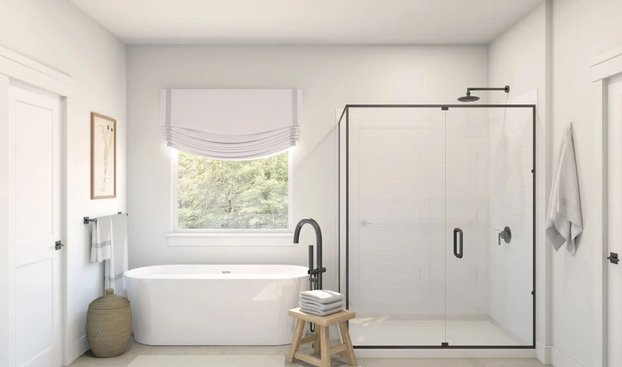 Primary bath shower and freestanding tub