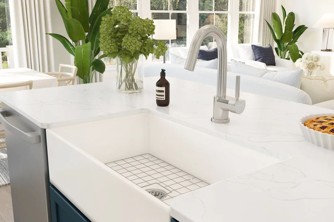 Kitchen island with apron-front sink
