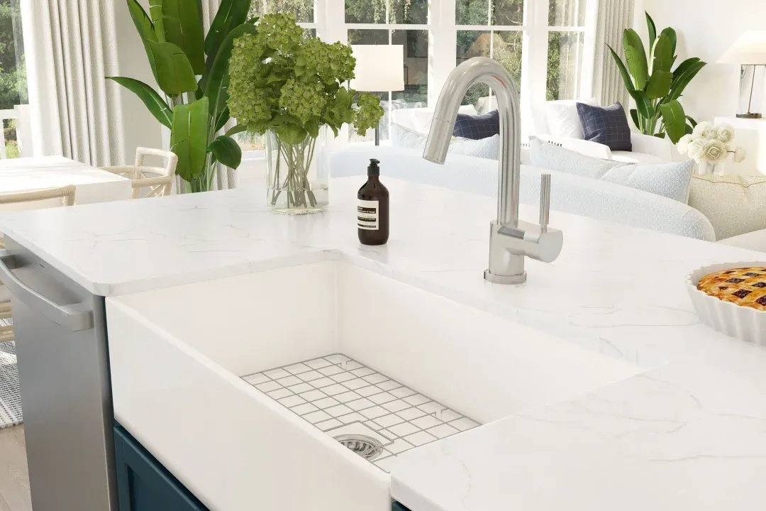 Kitchen island with apron-front sink