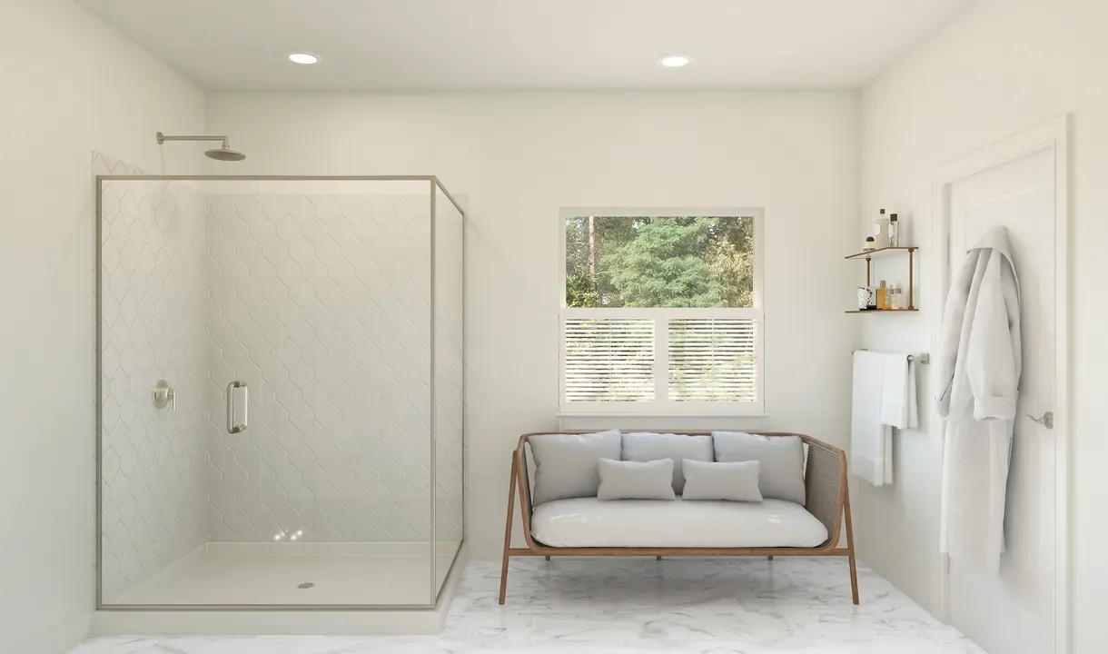 Primary bath with glass shower enclosure