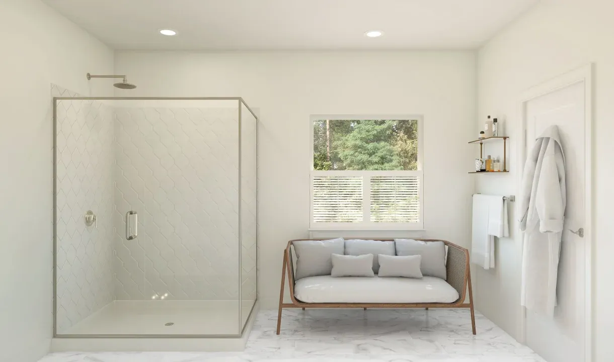 Primary bath with glass shower enclosure