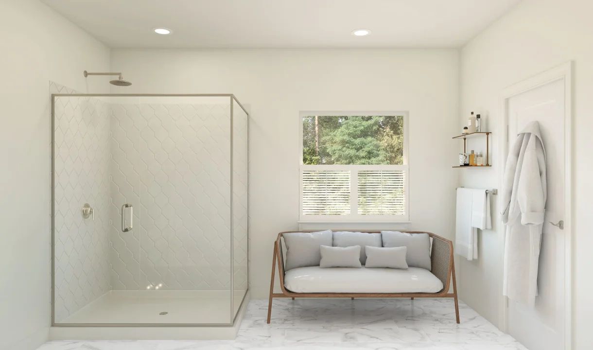 Primary bath with glass shower enclosure