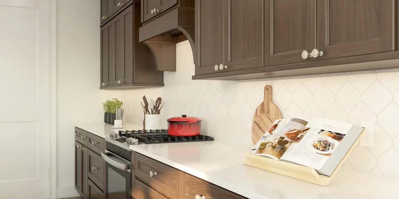 Kitchen with hexagonal tile backsplash