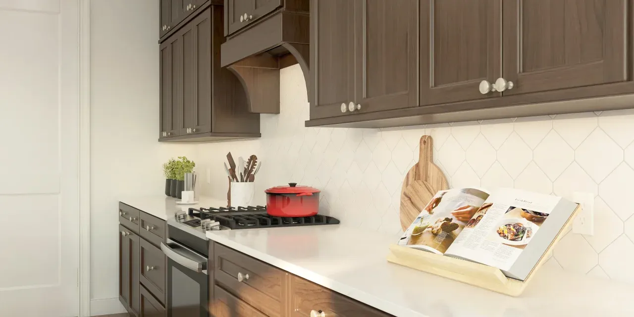 Kitchen with hexagonal tile backsplash