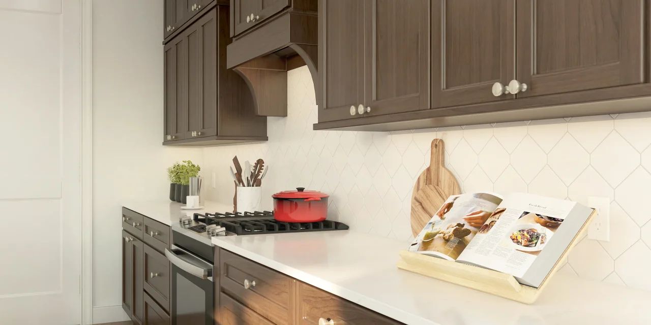 Kitchen with hexagonal tile backsplash