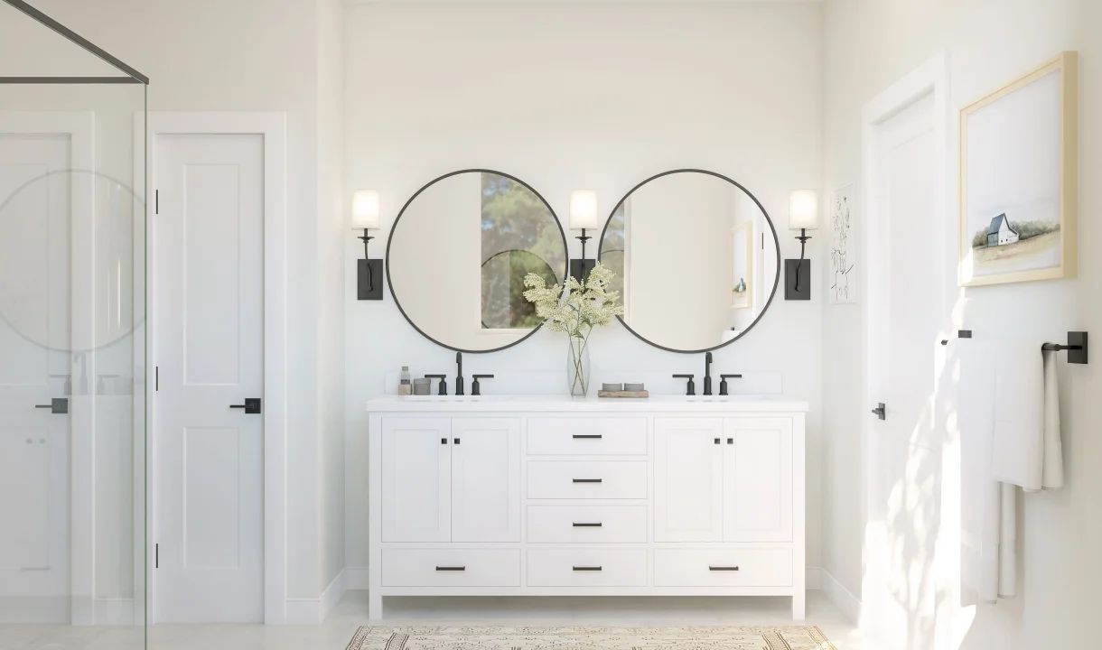Primary bath with matte black hardware and fixtures