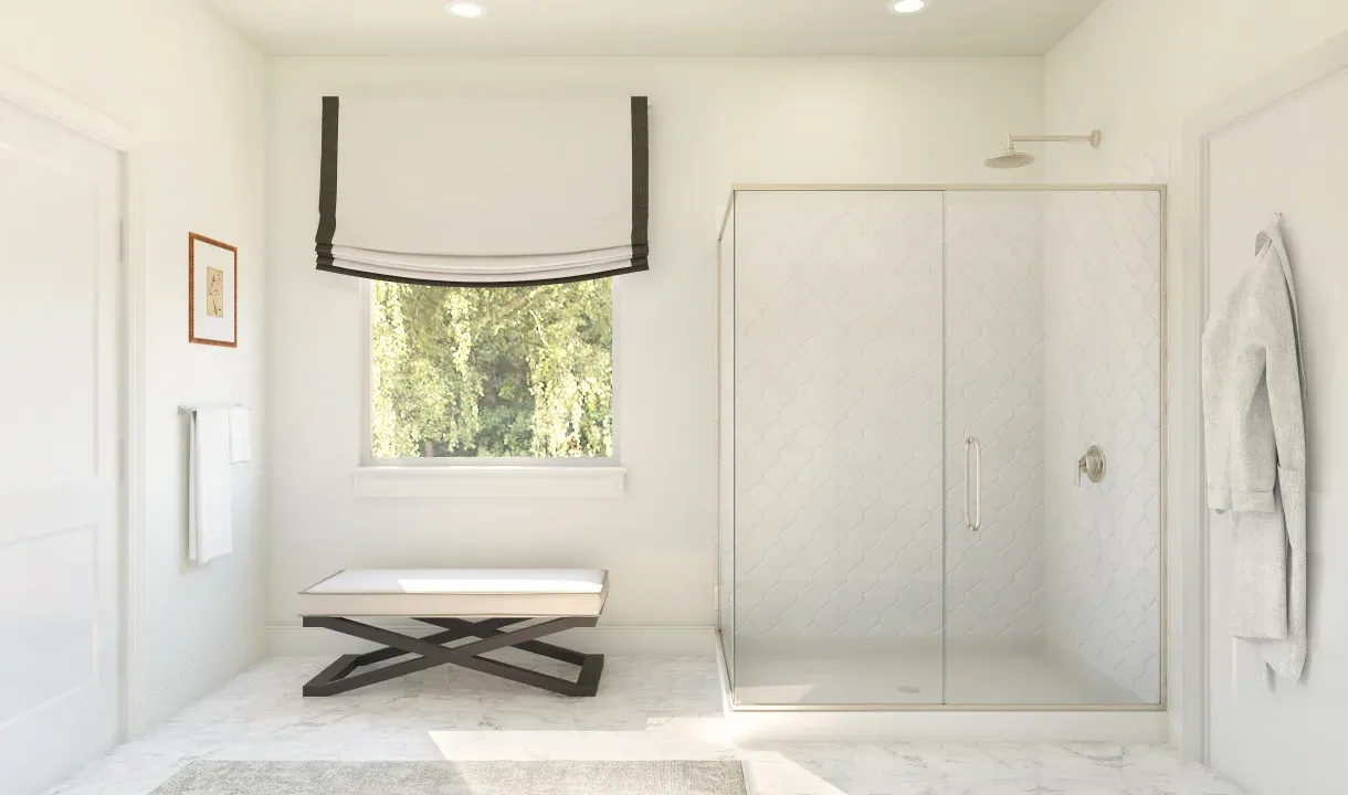 Primary bath with glass shower enclosure