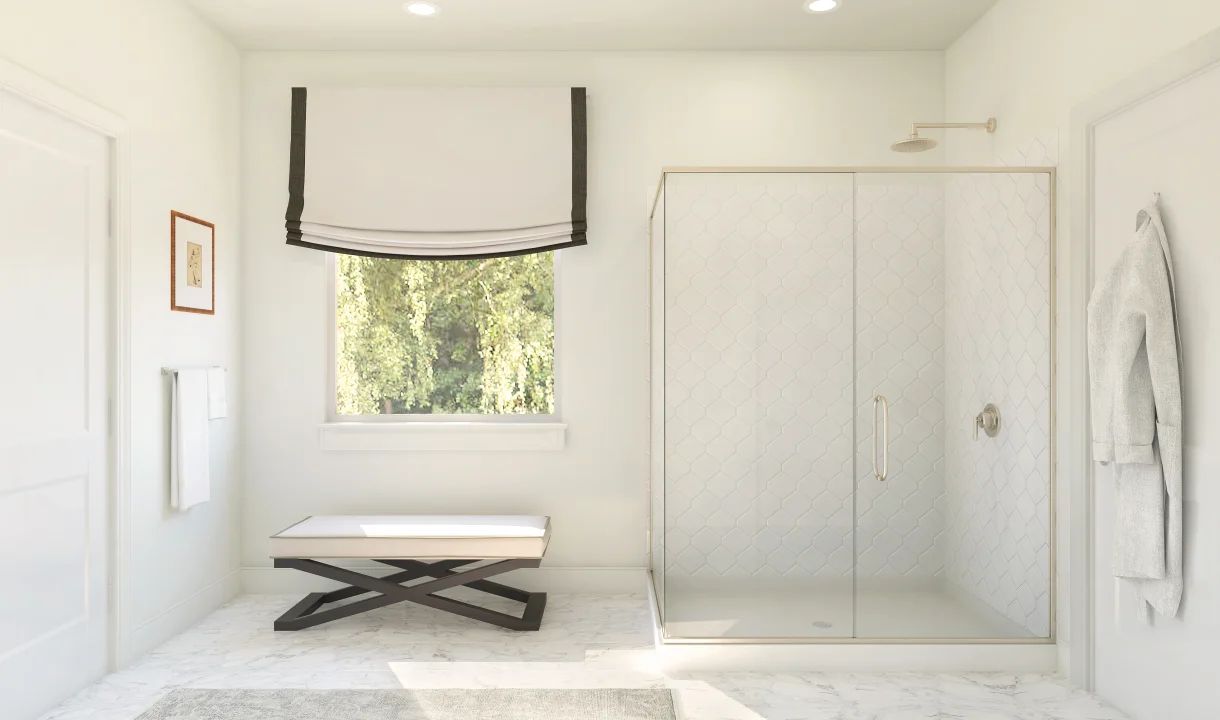 Primary bath with glass shower enclosure